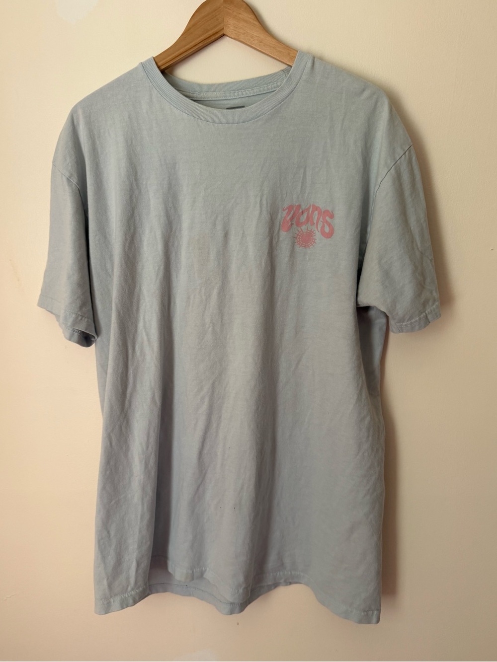Vans Light Blue Short Sleeve Tee with Pink Chest Graphic - Men